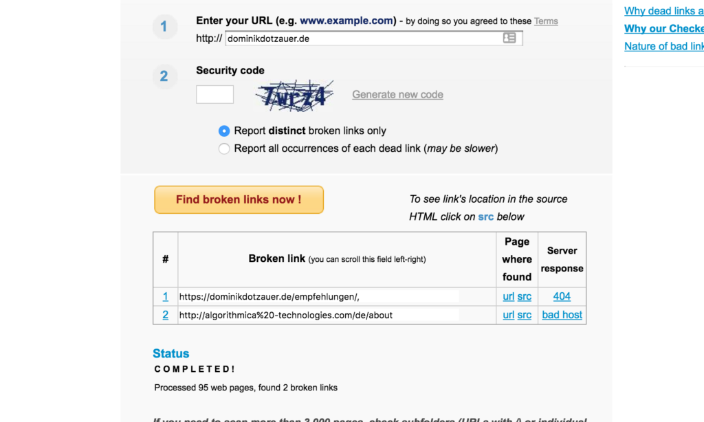 Broken Links auf der eigenen Webseite